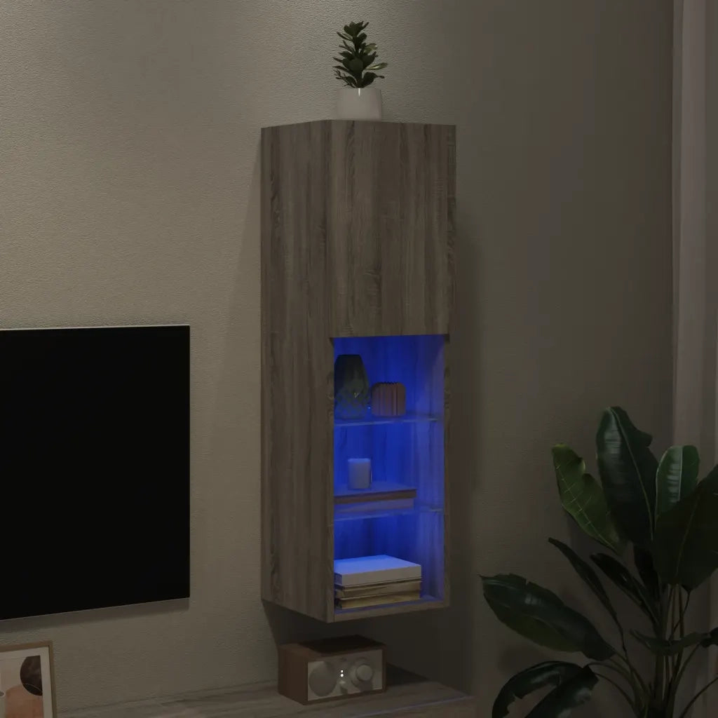 Mobile TV con Luci LED-Credenza per TV Grigio Sonoma 30,5x30x102 cm