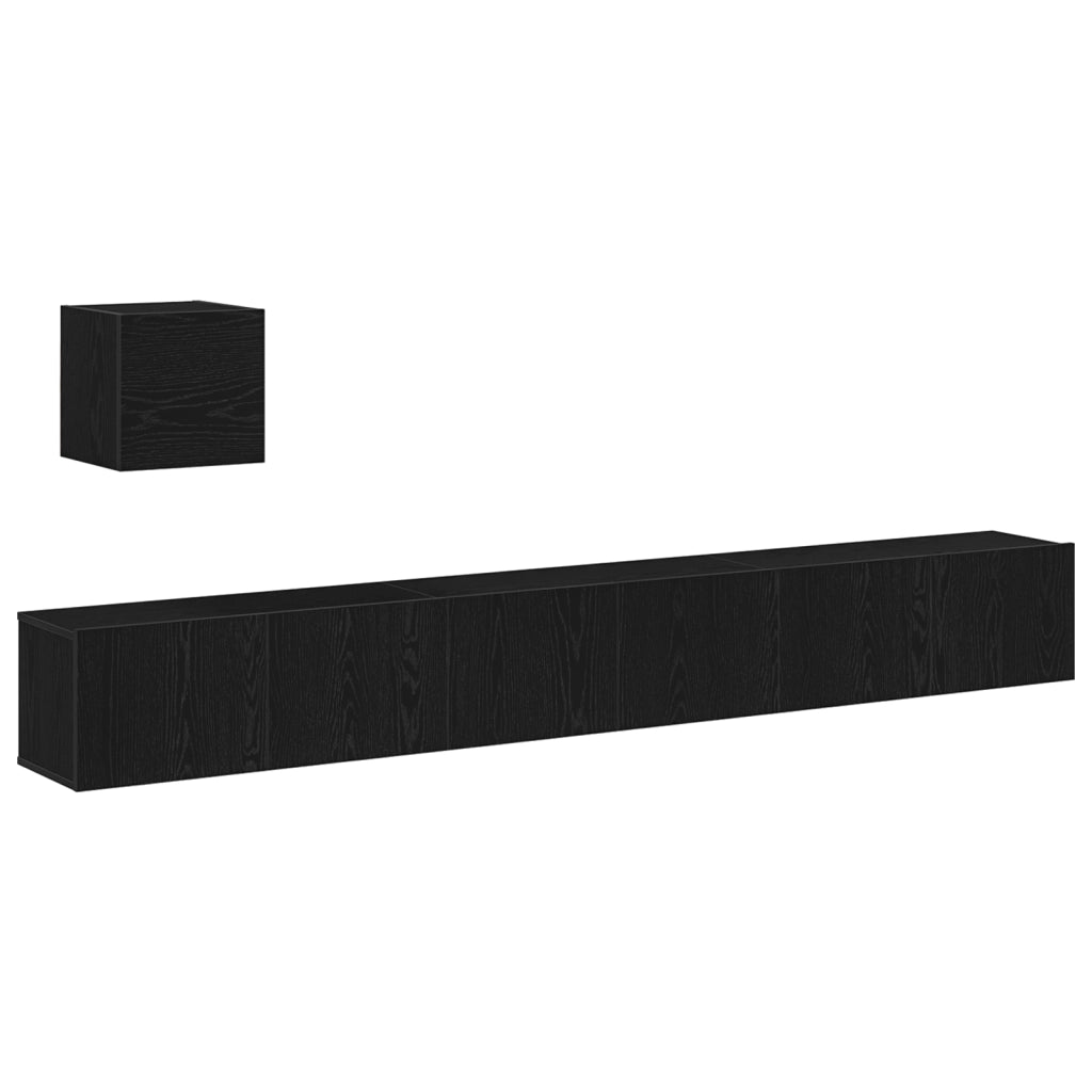Set di Mobile TV in 4 Pezzi Rovere Nero in Legno Ingegnerizzato