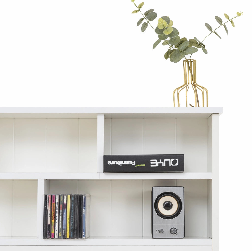 Letto 140x200 cm con cassetti e testiera libreria in legno di pino e MDF bianco