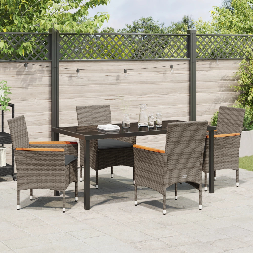 Set da Pranzo da Giardino a 5 Pezzi con Cuscini in Rattan Polietilene Grigio