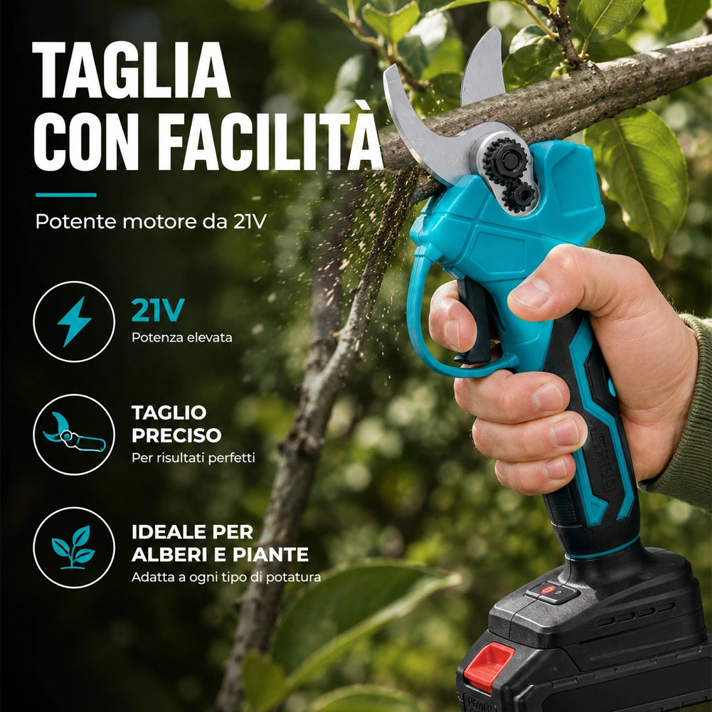 Forbici da Potatura Troncarami Cesoie a Batteria 21V con Valigetta Azzurro