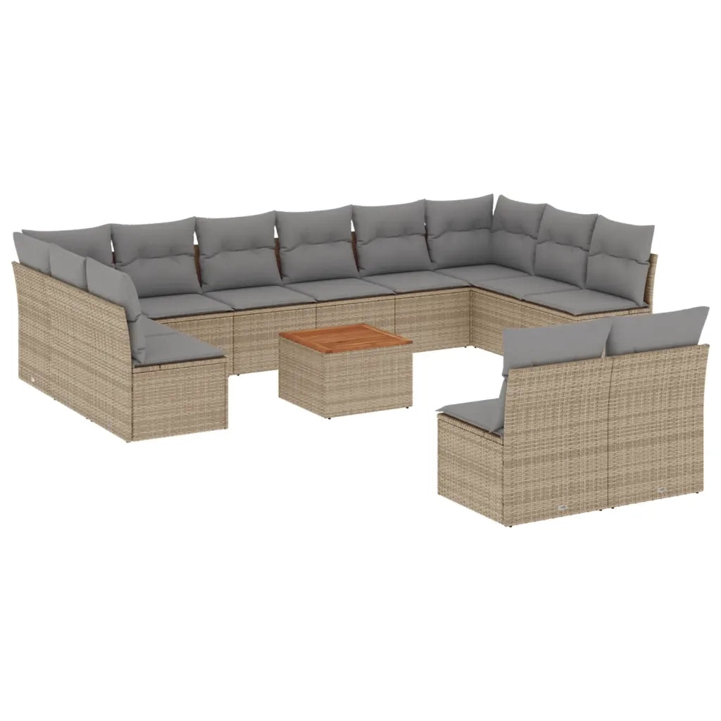 Set Divano da Giardino 13 pz con Cuscini Beige in Polyrattan 3223896