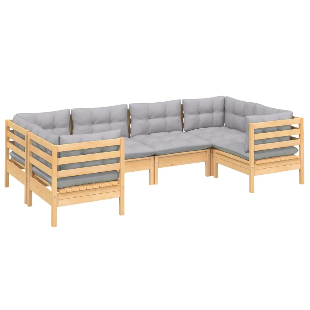 Set Divani da Giardino 6 pz con Cuscini Grigi Massello di Pino 3097294
