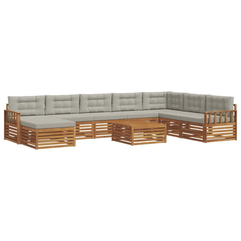 Set di divani da esterno 9 pcs Grigio Naturale e Chiaro