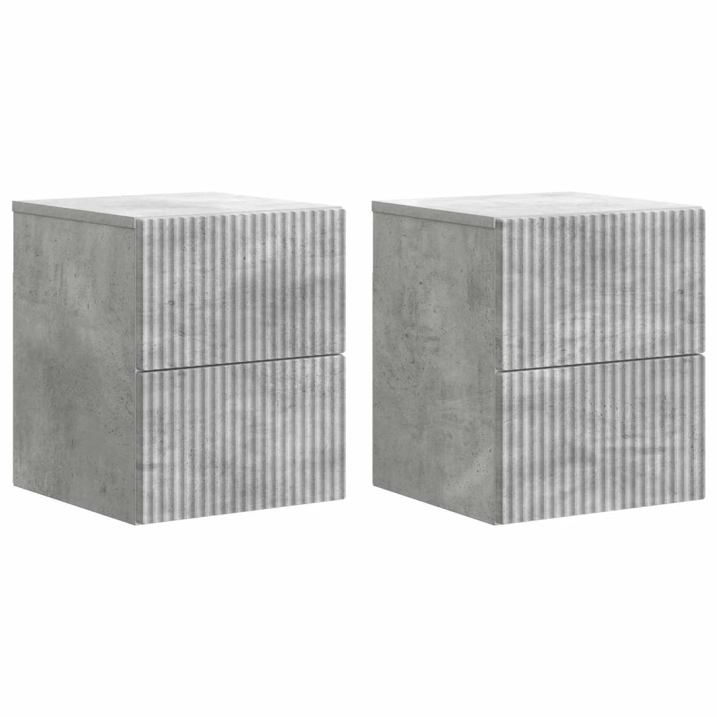 Set di 2 Comodini | Armadio da Notte | Mobiletto da notte a muro con cassetto Grigio Cemento