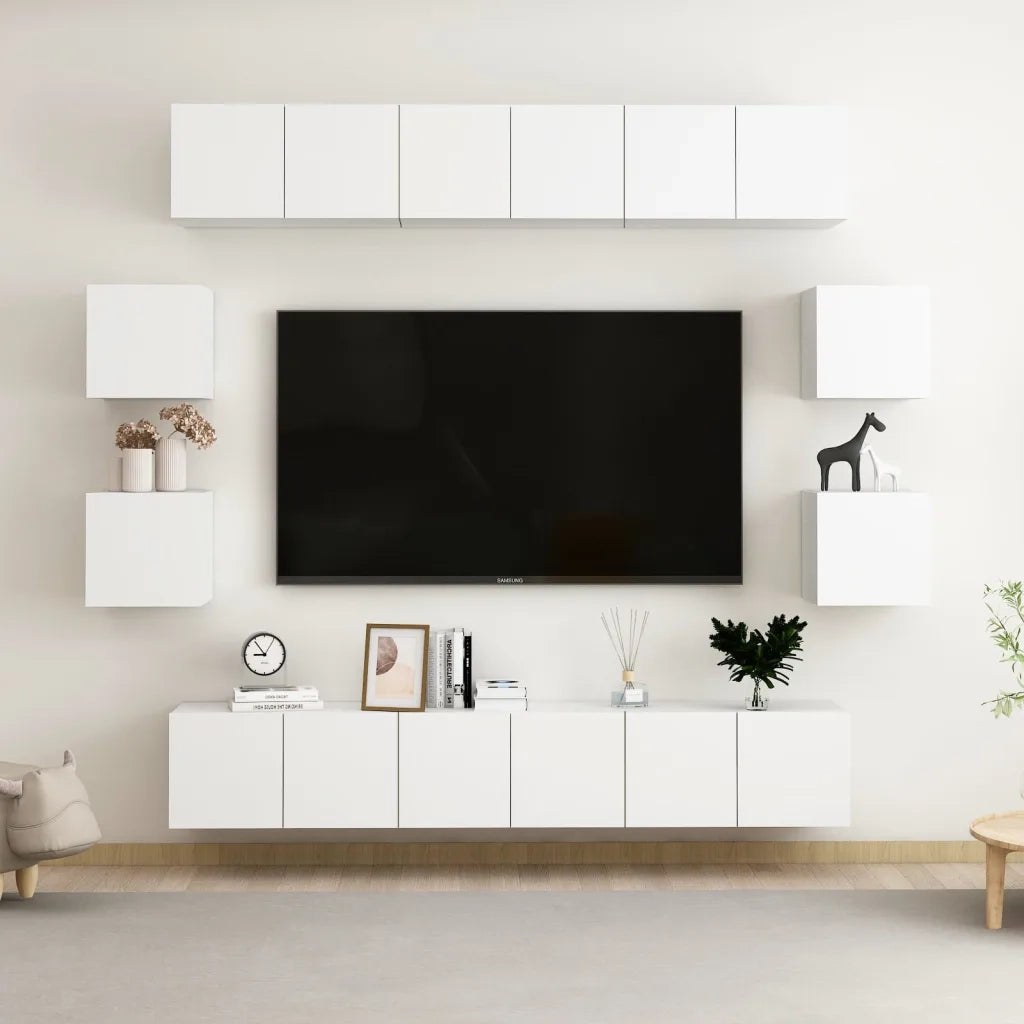Set Mobili Porta TV 10 pz Bianco in Legno Multistrato 3074458