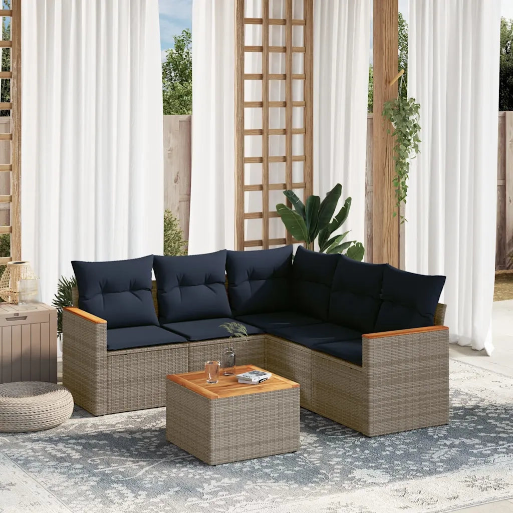 Set Divani da Giardino 6 pz con Cuscini Grigio in Polyrattan 3225970