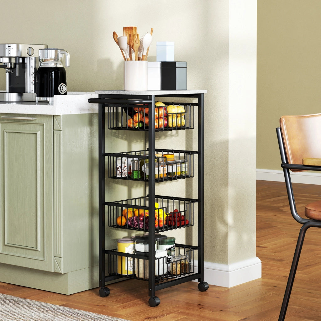 Carrello da cucina 4 livelli ¨C zephmum ¨C 49.5x31x91 cm grigio chiaro