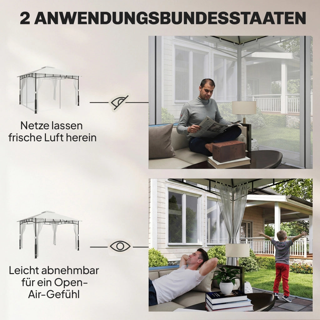 Gazebo da giardino 3x3.6 m ¨C zephmum ¨C Nero, Doppio tetto, Rete zanzariera