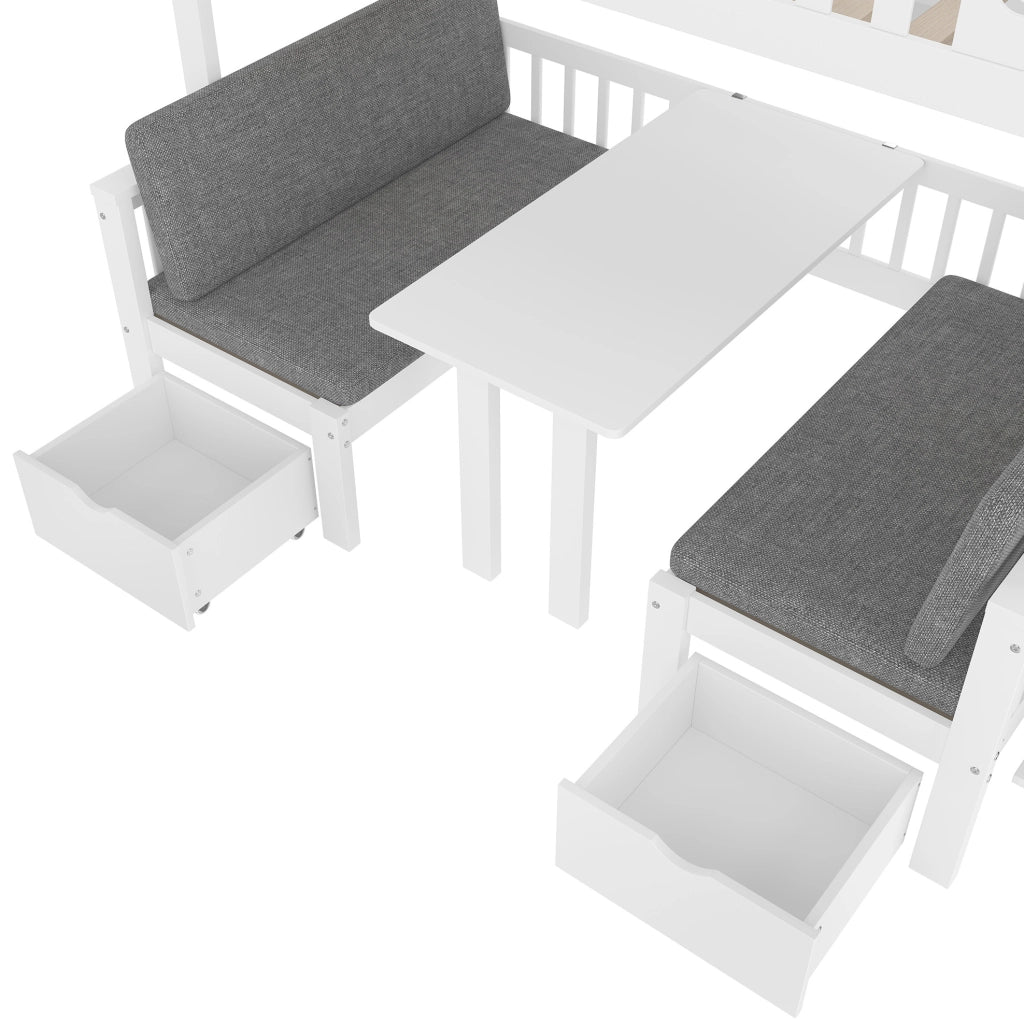 Letto a soppalco multifunzionale 90x200 cm con scrivania pieghevole e scala contenitore