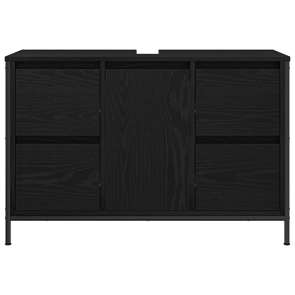 Mobile Lavabo con Cassetti-Armadietto da bagno Rovere Nero 90x34,5x60 cm
