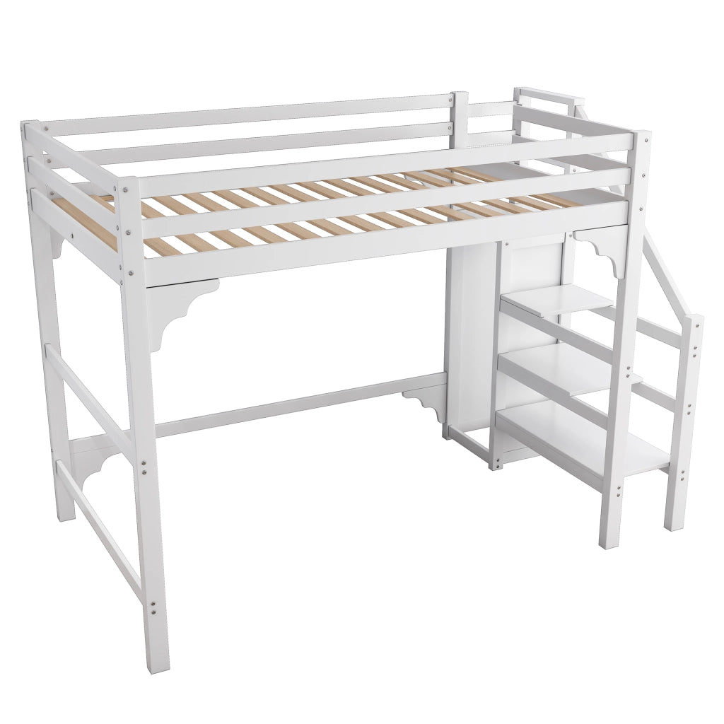 Letto a castello bianco con rete a doghe funzione contenitore in pino 140x200 cm