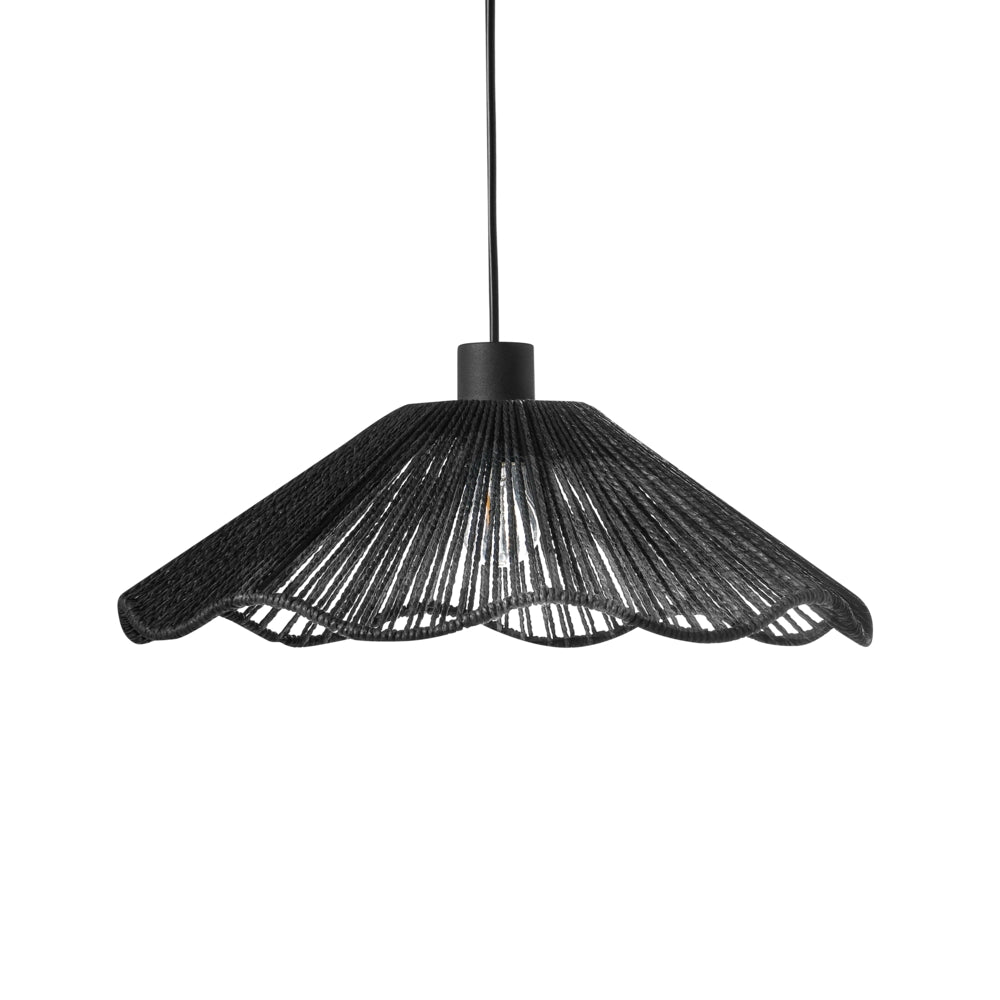 Lampada a sospensione con paralume in carta nera fatto a mano e base in metallo, stile rustico boho