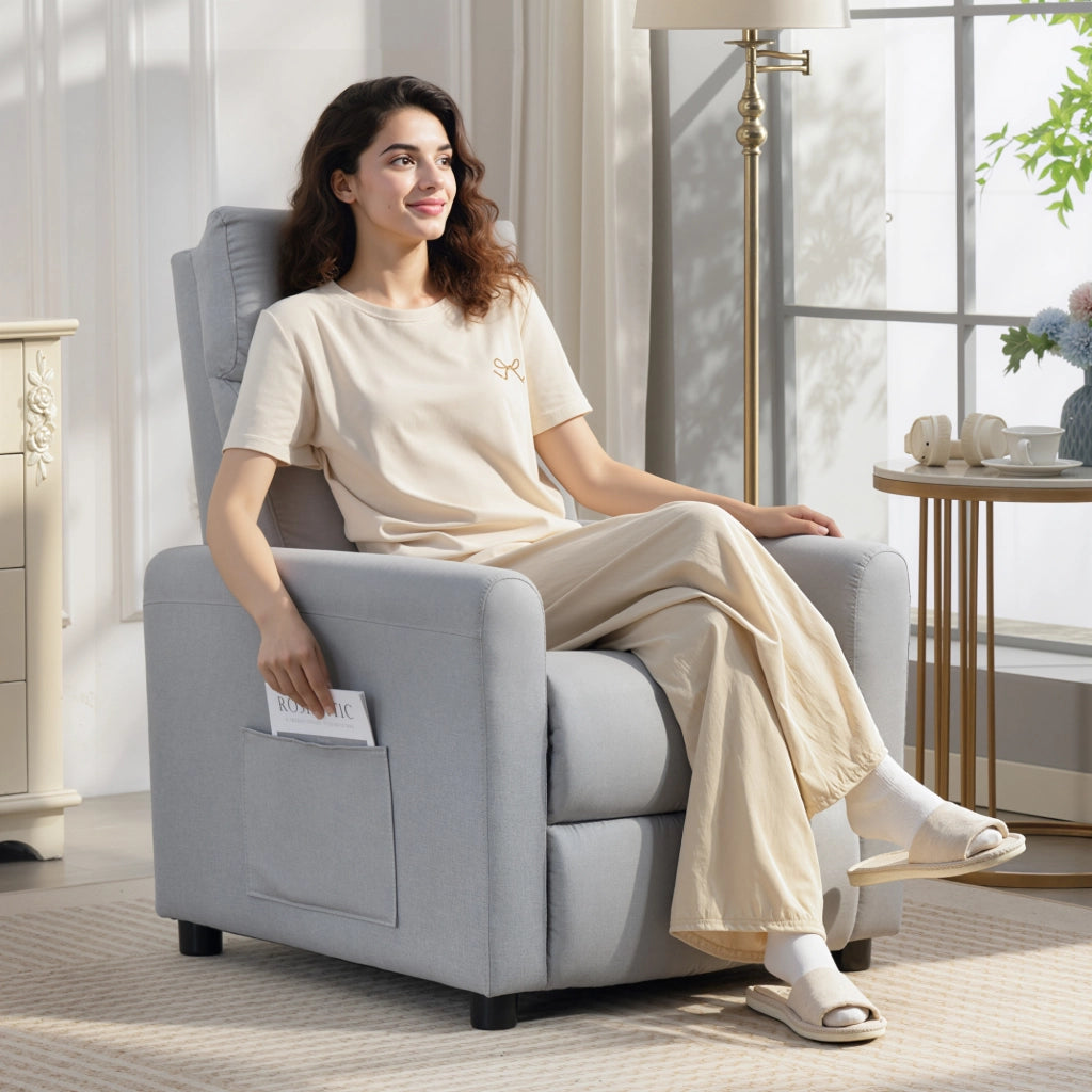 Poltrona Relax Reclinabile 145¡ã ¨C Xylo ¨C Tessuto Effetto Lino Grigio Chiaro 73x86x100 cm