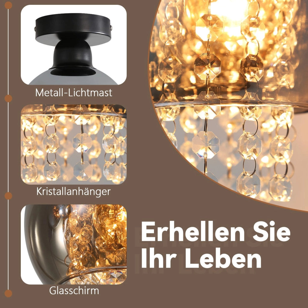 ZMH Lampada da soffitto plafoniera moderna vetro grigio fumo E27 per camera letto corridoio