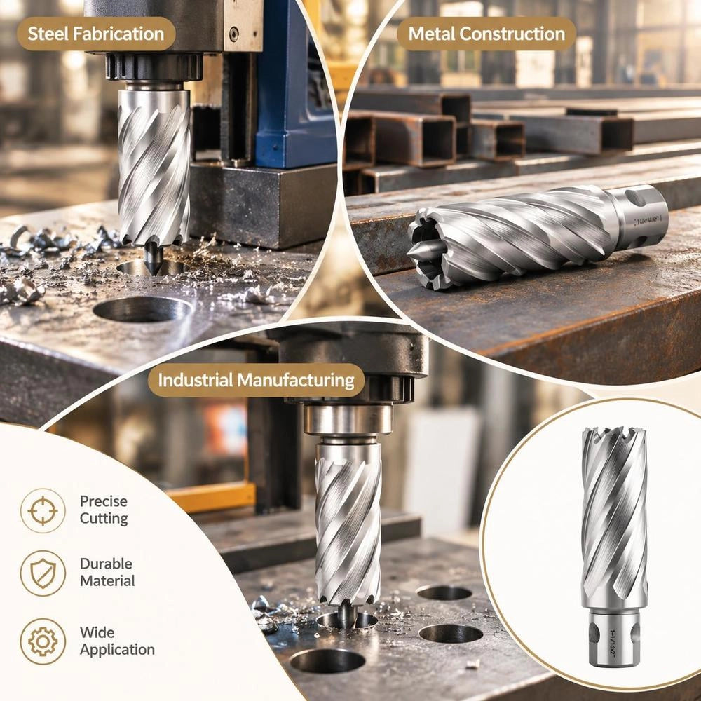 Annular Cutter Set, 13 Pcs Universal Shank Mag Drill Bits Kit, 2" Cutting Depth, 7/16" To 1-1/16" Cutting Diameter, HSS, 11 Drill Bits With 2 Pilot Pins, Plastic Case, For Magnetic Drills, Steel