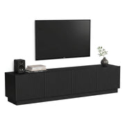 Mobile porta TV Macherio, Madia da salotto con quattro ante battenti, Design minimal e moderno, 200x40 h48 cm, Nero