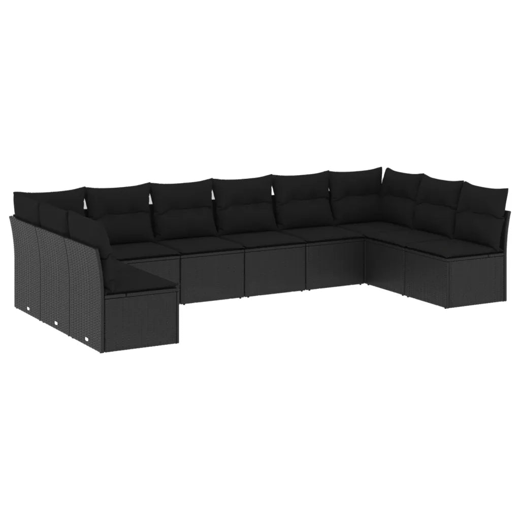 Set Divani da Giardino 10pz con Cuscini in Polyrattan Nero 3218085