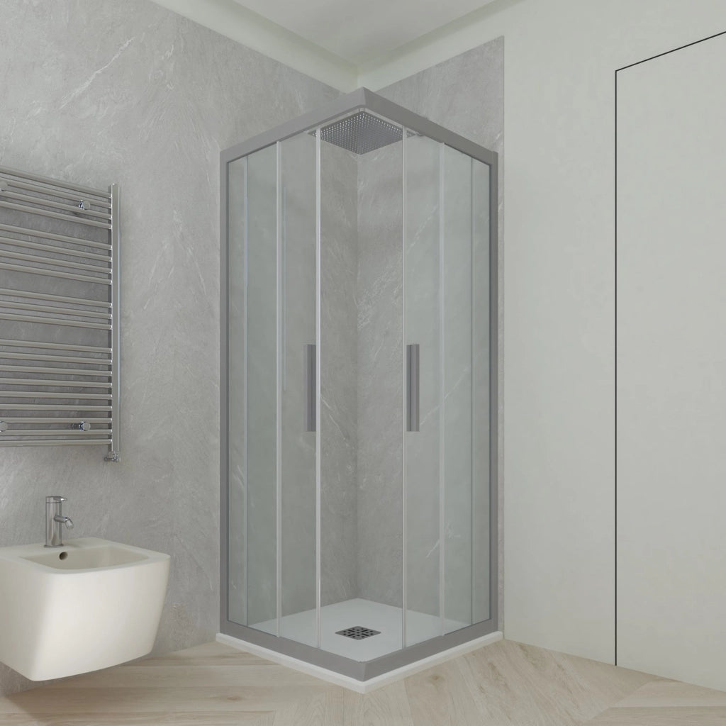Box doccia angolare scorrevole 90x90 CM H 200 Vetro Trasparente Profilo Silver mod. Kolors