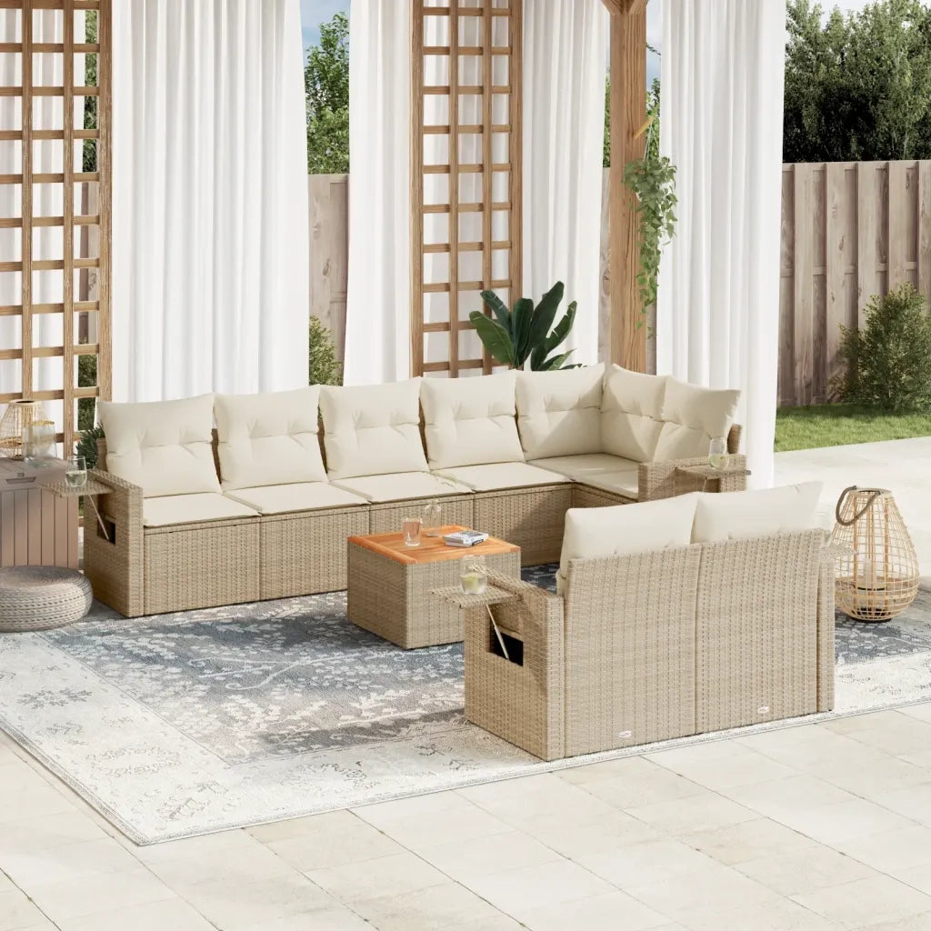 Set Divano da Giardino 9 pz con Cuscini Beige in Polyrattan 3256982