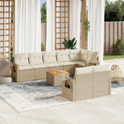 Set Divano da Giardino 9 pz con Cuscini Beige in Polyrattan 3256982