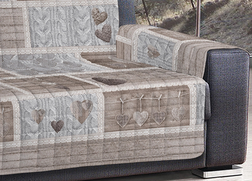 Copridivano Trapuntato Disegno Shabby Love - Poltrona - Beige