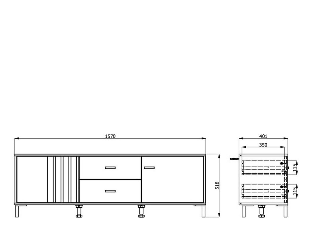 Caivano, Mobile Porta tv 2 Cassetti, 157x40x52h cm Marrone Rovere Nodi