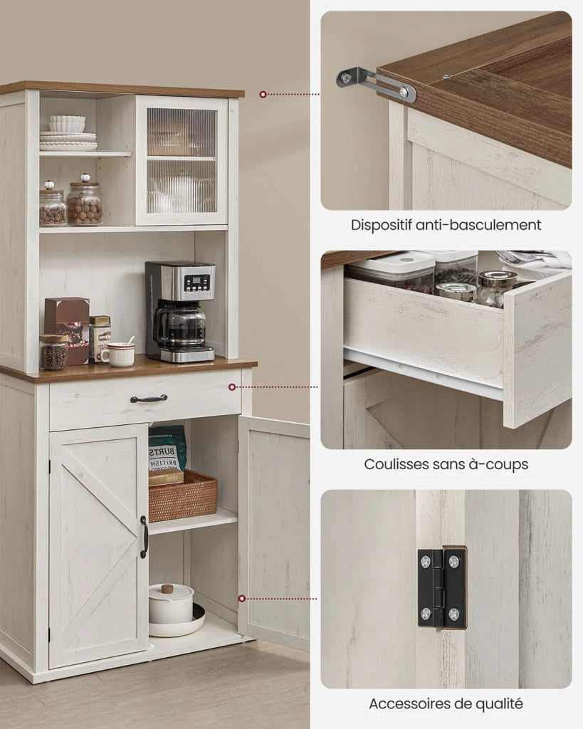 Mobiletto portaoggetti con luci e caricabatterie mobiletto da cucina con ante e cassetti mobiletto portaoggetti/caffè ripiani regolabili 39,7 x 80,4 x 180,3 cm stile country bianco 12_0006414