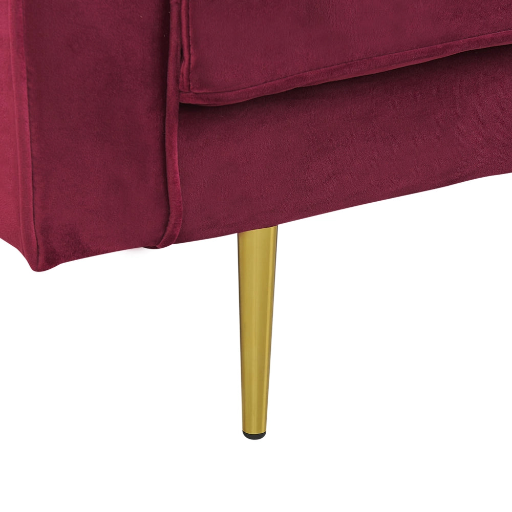 Chaise longue Velluto Rosso Scuro Imbottito Orientamento versione sinistra Gambe In Metallo Cuscino  Design Moderno