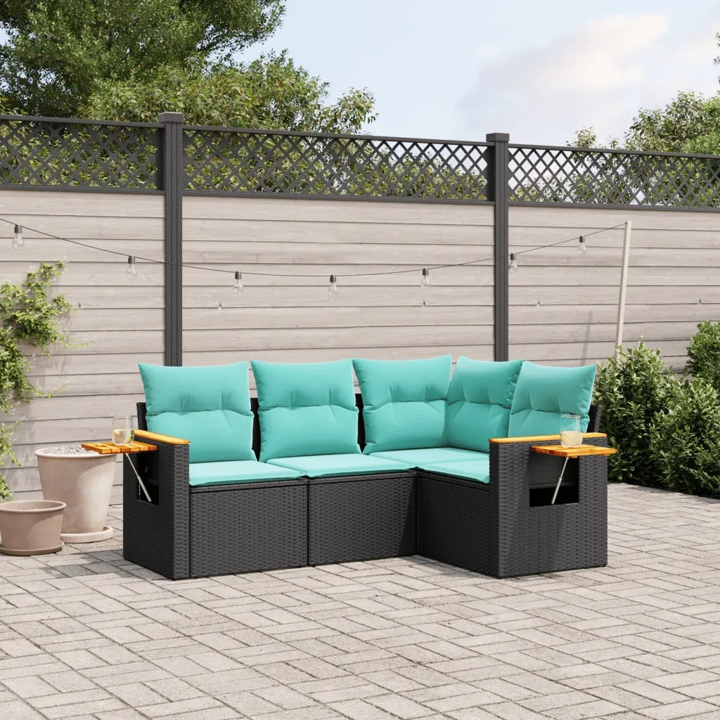 Set Divani da Giardino 4 pz | Set Salotto da Giardino con Cuscini Nero in Polyrattan
