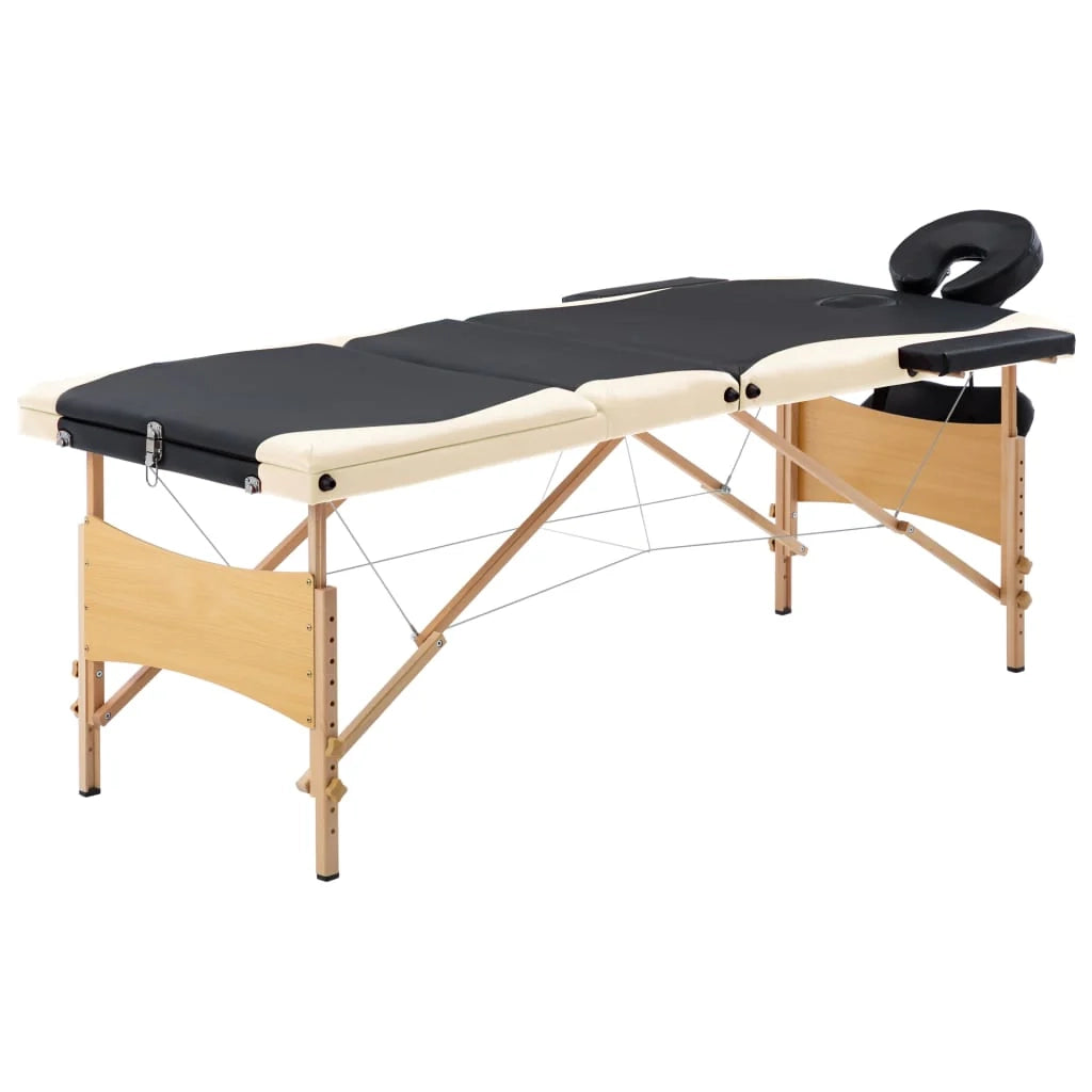 Lettino da massaggio pieghevole 3 sezioni legno nero e beige 02_0001832