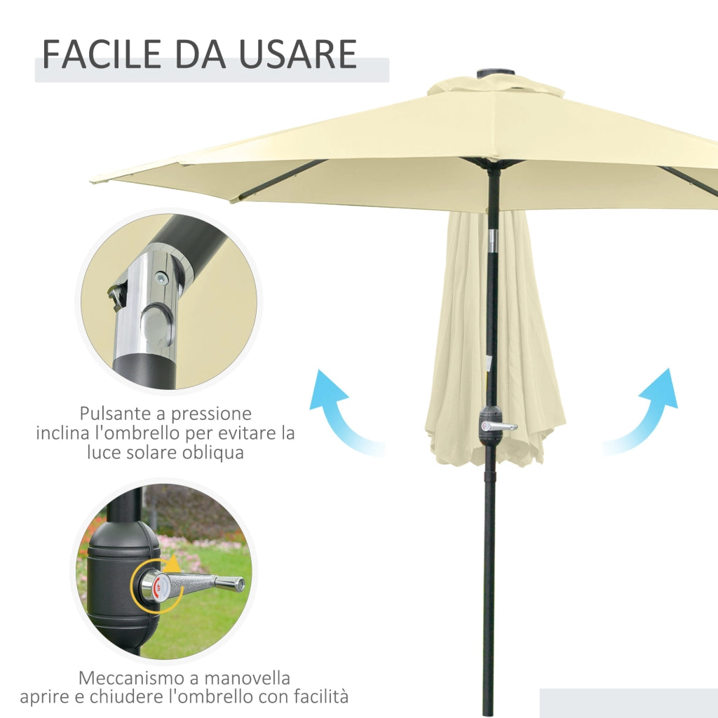 Ombrellone da Giardino Inclinabile ?265 cm con 32 Luci LED Solari e Manovella, Beige
