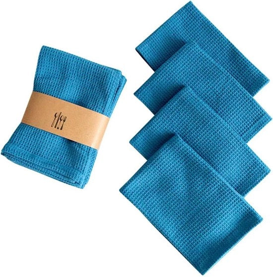 Set di 4 tovaglioli in cotone 100% - Tovaglioli in lino - 35 x 35 cm tovaglioli - Tovaglioli morbidi e assorbenti - Riciclabili - Lavabili in lavatrice - Blu - 35*35cm