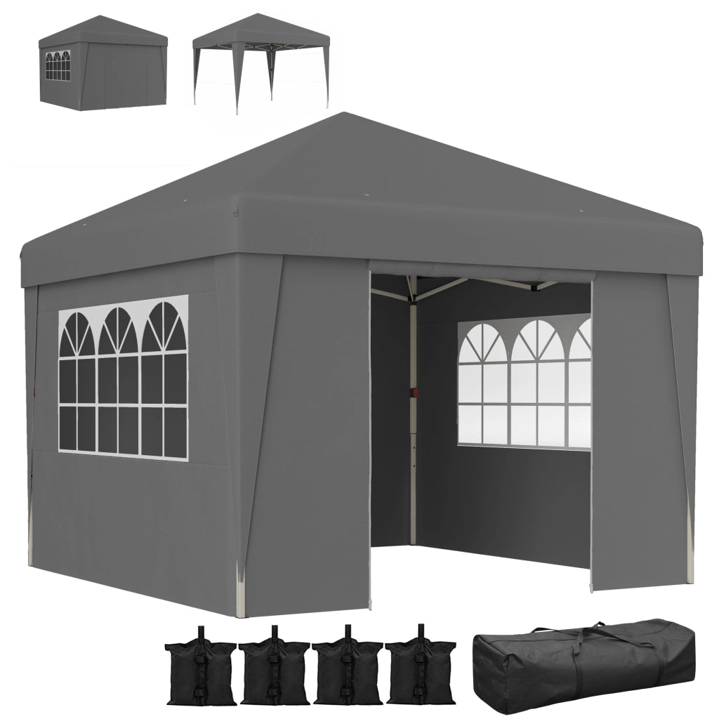 Tenda da giardino pieghevole 3x3x2,75m ¨C zephmum ¨C grigio scuro con finestre e pareti laterali