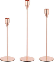 Set di candele per tavola - 3 pezzi - metallo - diverse dimensioni - per candele da tavola - rosso oro
