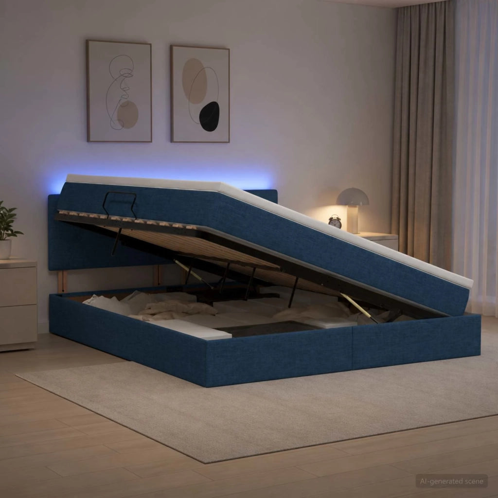 Letto con contenitore LED e materasso Blu 180 x 200 cm Tessuto 3459083