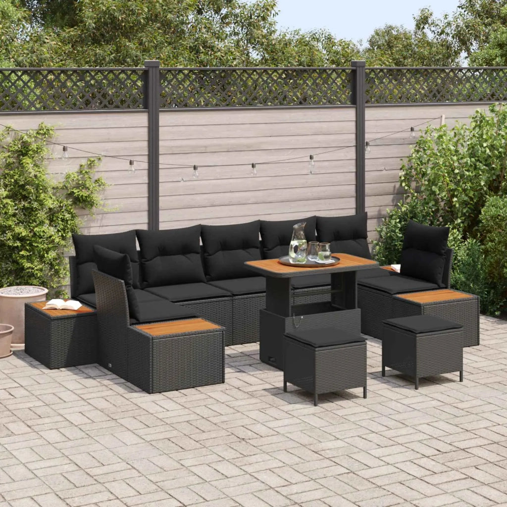 Set Divano da Giardino 10 pcs Nero polyrattan