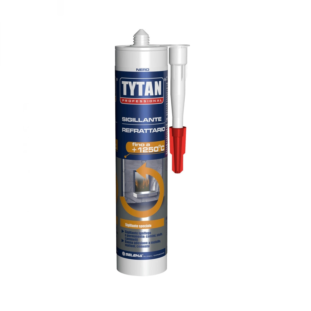 Mastice refrattario TYTAN nero 300 ml ripara e riempie fessure giunti crepe su camini stufe bruciatori forni