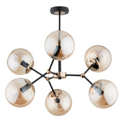 Lampadario moderno nero oro vetro ambra 6xE14 Alfa