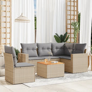 Set Divano da Giardino 6 pz con Cuscini Beige Misto Polyrattan