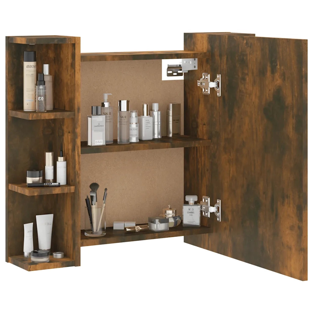 Mobile a Specchio con LED-Armadietto a Specchio Rovere Fumo 70x16,5x60 cm