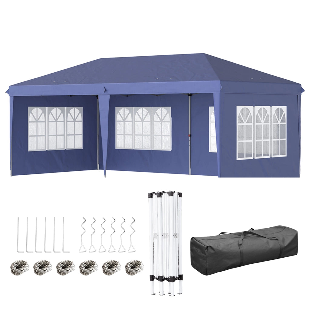 Carpa da Giardino Pieghevole 6x3 m ¨C zephmum ¨C 4 Finestre e Laterali Rimovibili, Blu