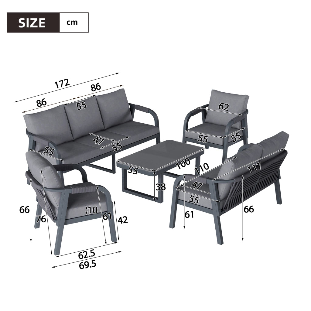 Set Divano da Giardino 7 Posti con Tavolino in Vetro ¨C MINIMAL ¨C Polyrattan Grigio