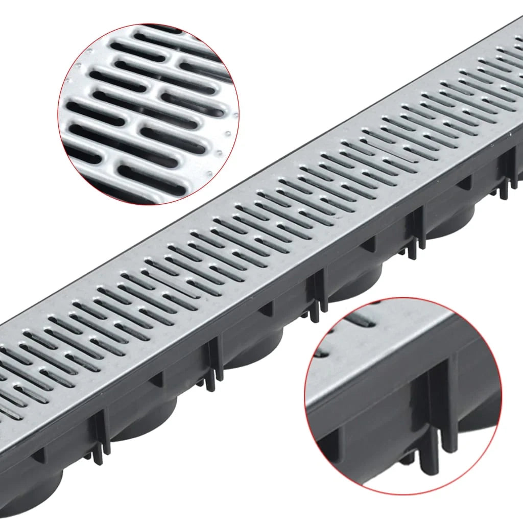 Set di 3 canaline di drenaggio in acciaio per drenaggio vialetto 100 cm patio esterno 02_0002993
