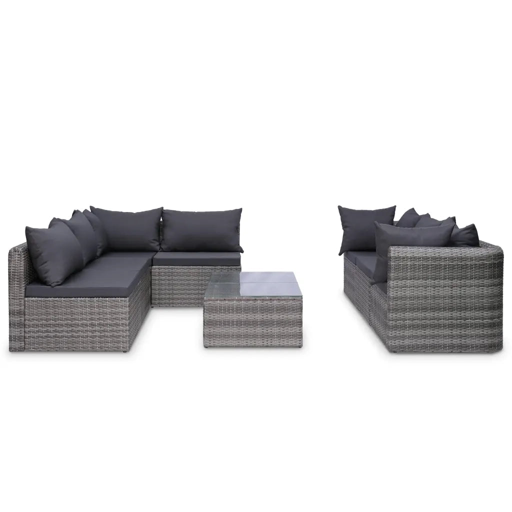 Set Divani da Giardino 9 pz con Cuscini in Polyrattan Grigio 3059488