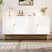 Credenza 160cm Texturizzata - Xylo - 4 Ante con Maniglie Oro, Colore Bianco