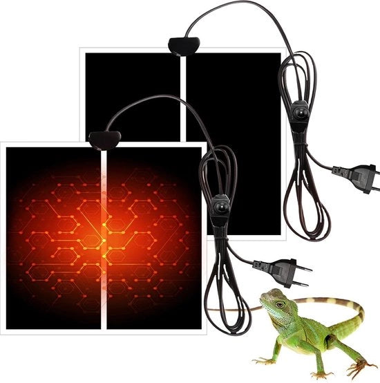 Verdellore per terrario - materassino riscaldante regolabile per rettili - 2 pezzi, adatto per rettili tartarughe serpenti lucertole gecco anfibi - inclusa regolazione di temperatura (5 W)