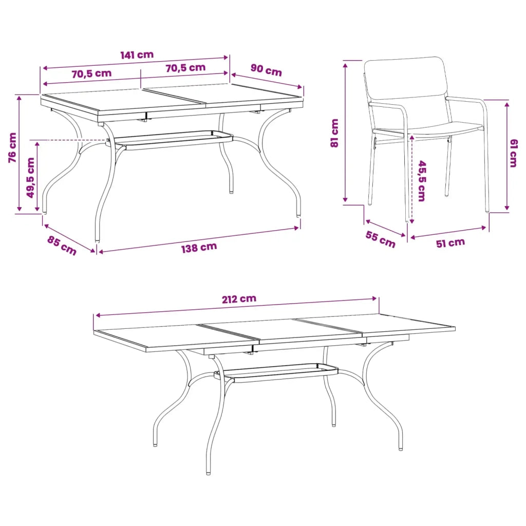 Set da Pranzo per Giardino 9 pcs Antracite Acciaio 3429145