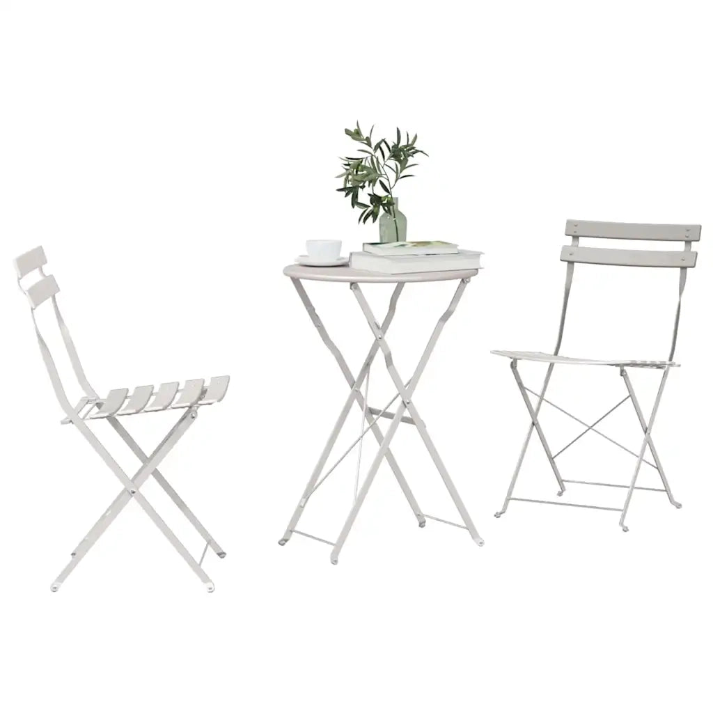 Set Bistro Pieghevole 3 pz | Set Salotto da Giardino Beige Acciaio