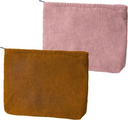 Set di 2 borse da trucco in corduroy per donne - Rosa e arancione - Borse da trucco portatili per viaggio, vacanza, uso quotidiano
